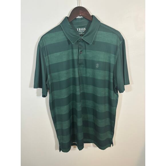 IZOD Golf Stretch Polo Shirt Men’s Large Green Stripe Short Sleeve Performance - Picture 3 of 10